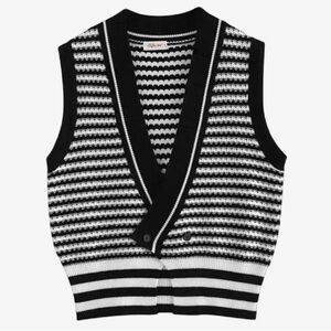 Black and White Striped Knit Vest